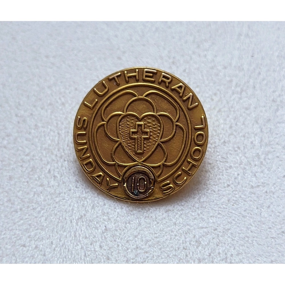 Vintage 10K Gold Filled Lutheran Sunday School 10 Year Pin Brooch Cross Religion